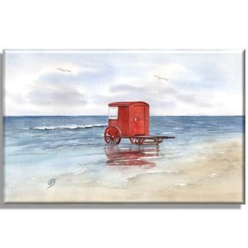Leinwand 40 x 30 cm Keilrahmen Canvas-Leinen Aquarell Maritim Kunst Druck Kunstdruck Nordsee Insel Borkum Badekarren rot Strand Meer Dünen